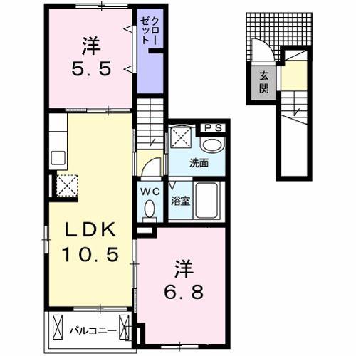 プロムナード南分(2LDK/2階)の間取り写真