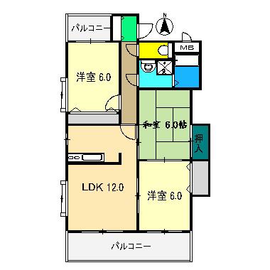 ルミエールIII(3LDK/2階)の間取り写真