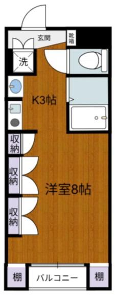 K2フラット(1K/1階)の間取り写真