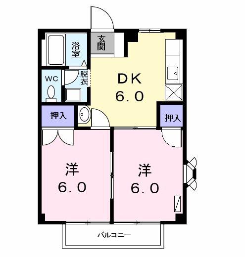 ステーションハイムE(2DK/2階)の間取り写真