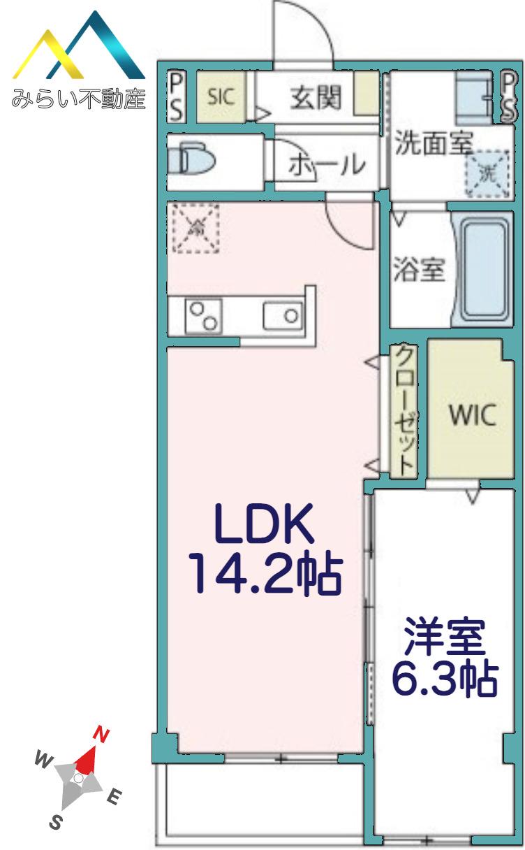 ディアテラス四季美台(1LDK/3階)の間取り写真