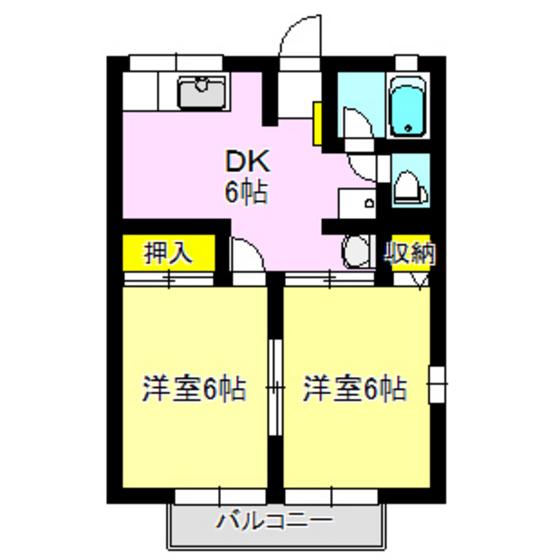 シティハイムはちのきI(2DK/1階)の間取り写真