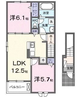 ジラソーレ・タデノ(2LDK/2階)の間取り写真
