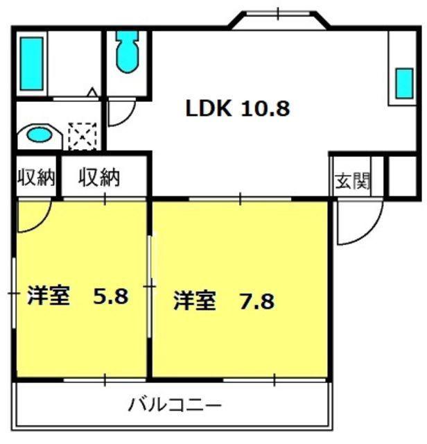 メゾンメヌエット(2LDK/2階)の間取り写真