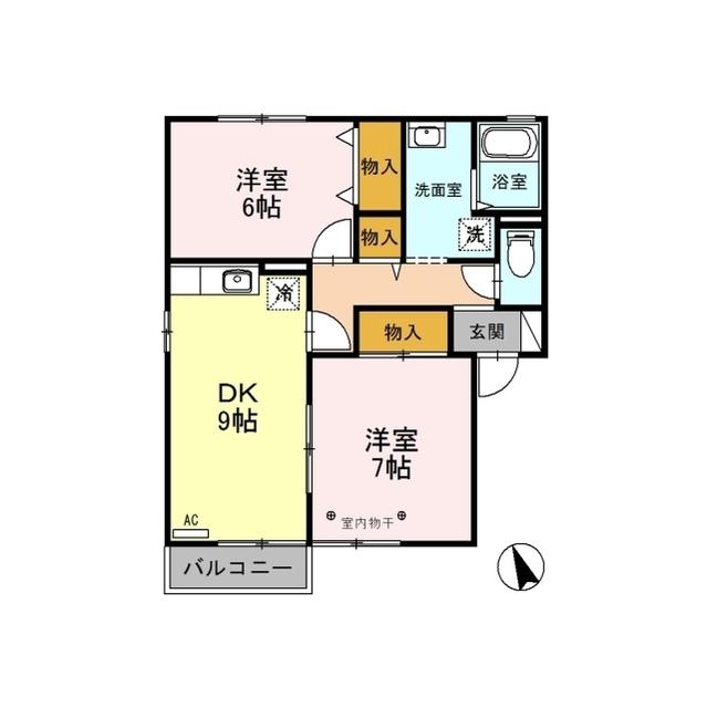 D-ROOM ボナールハイツ(2DK/1階)の間取り写真