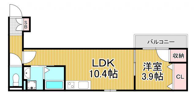 ウイングヒルズ武庫之荘(1LDK/2階)の間取り写真