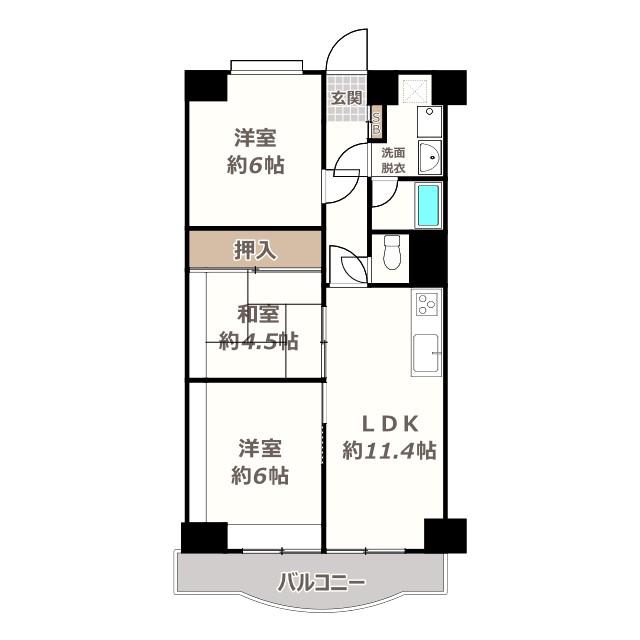 狭山レークハイツ2号棟(3LDK/3階)の間取り写真