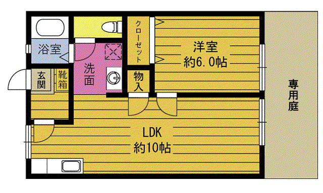 シャンポール阿部D(1LDK/1階)の間取り写真