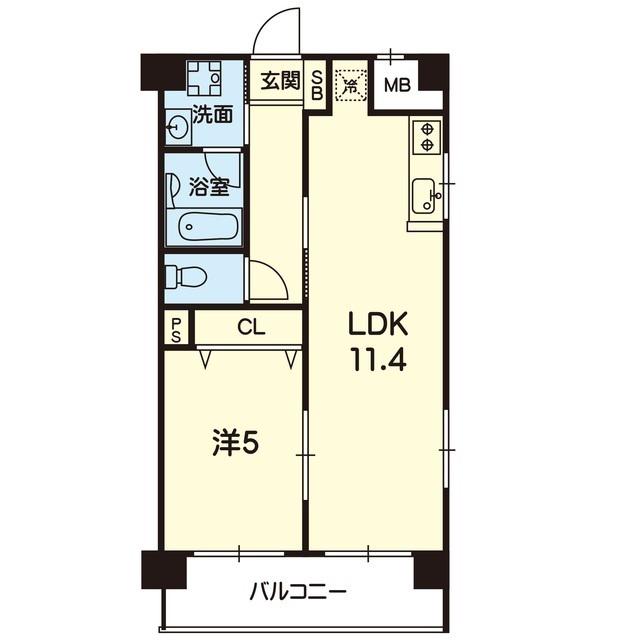 新屋敷エクシード(1LDK/4階)の間取り写真