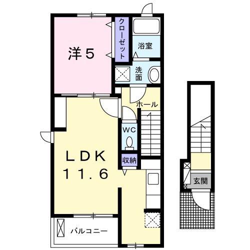アマービレII(1LDK/2階)の間取り写真