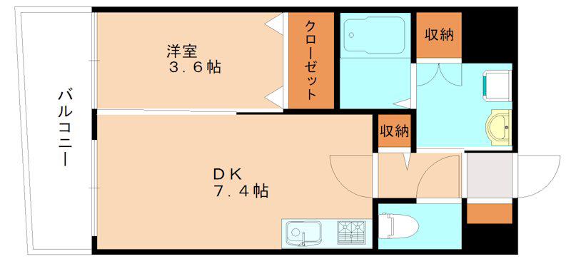 サンシャイン プリンセス 北九州(1DK/2階)の間取り写真
