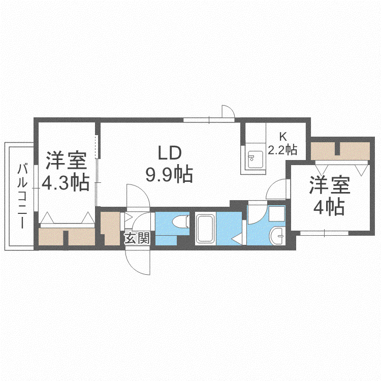 ファランドール平岸エスト(2LDK/4階)の間取り写真