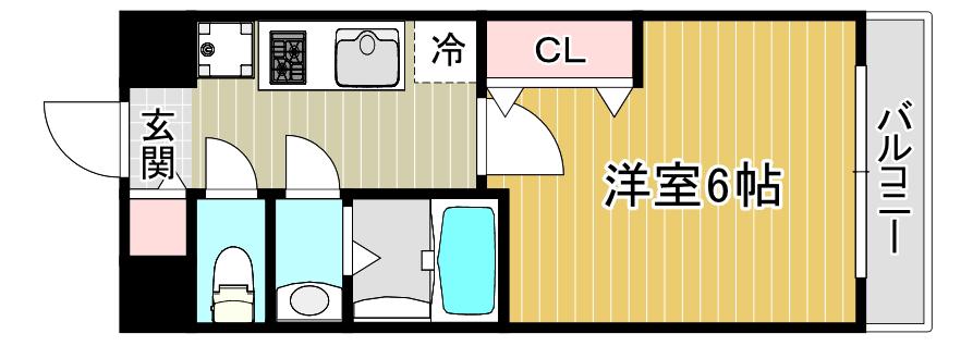 エスリードレジデンス大阪福島フロント(1K/12階)の間取り写真