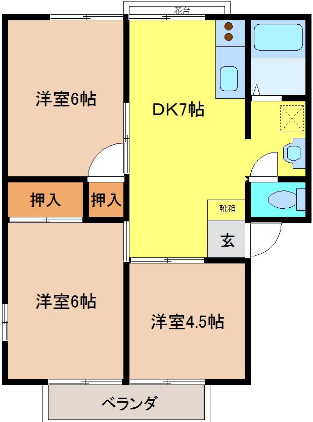 アーバンTANDARA(3DK/2階)の間取り写真