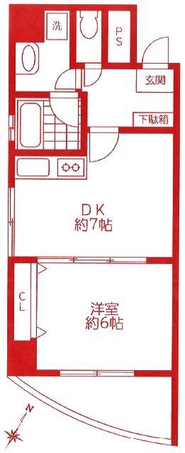 MMYビル(1DK/6階)の間取り写真