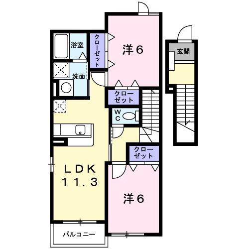 メゾンブリーズA棟(2LDK/2階)の間取り写真