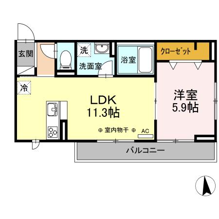 LUPINUS B棟(1LDK/2階)の間取り写真