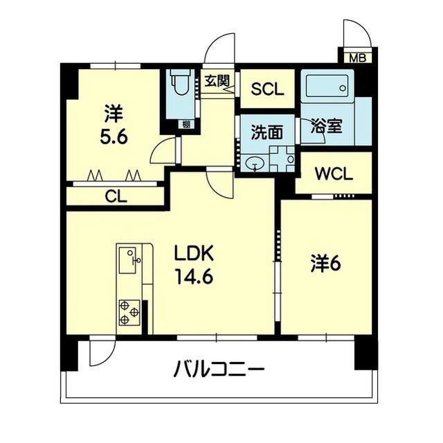 ライズ南熊本(2LDK/3階)の間取り写真