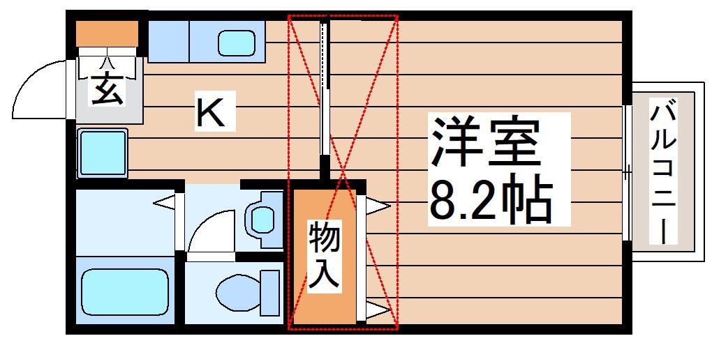 ソレアード遠見塚IV(1K/1階)の間取り写真