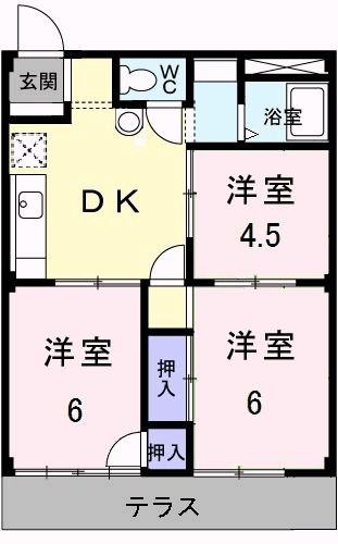 コーポラスタウン白鳥D(3DK/1階)の間取り写真