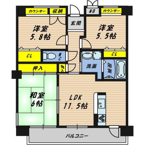 ソレアード鶴見(3LDK/4階)の間取り写真