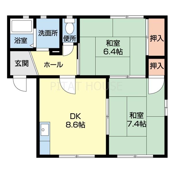 あしべハイツ(2DK/1階)の間取り写真