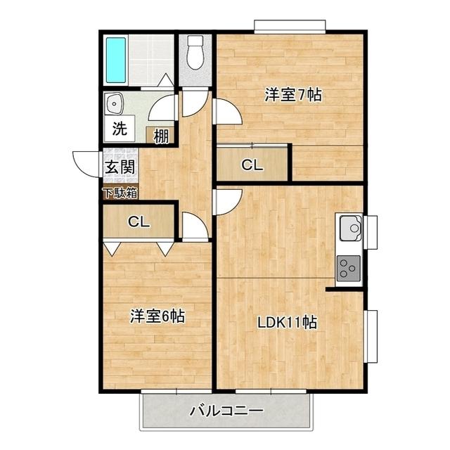 セゾン笑夢II(2LDK/2階)の間取り写真
