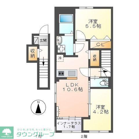 宮前区平5丁目アパート(2LDK/2階)の間取り写真