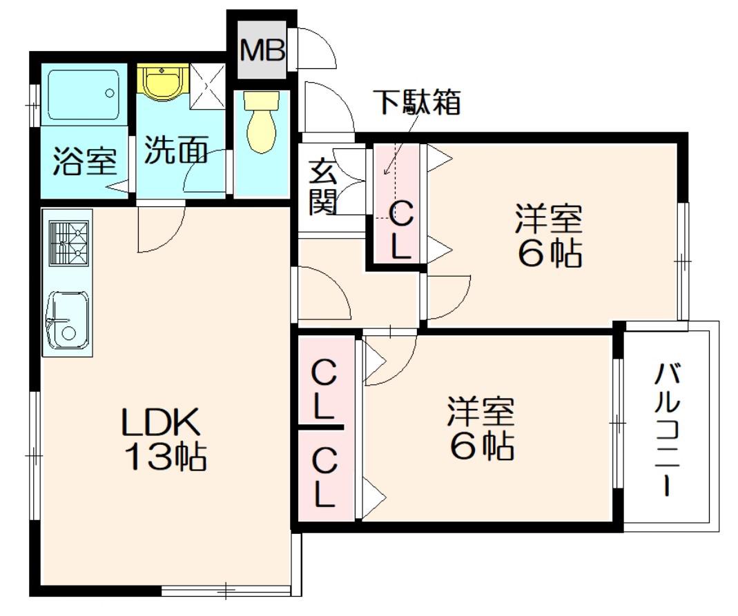 ハイツフルール(2LDK/1階)の間取り写真
