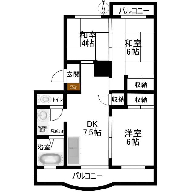 宮の脇マンション(3DK/4階)の間取り写真