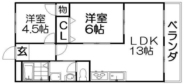 レオハイム東山(2LDK/2階)の間取り写真