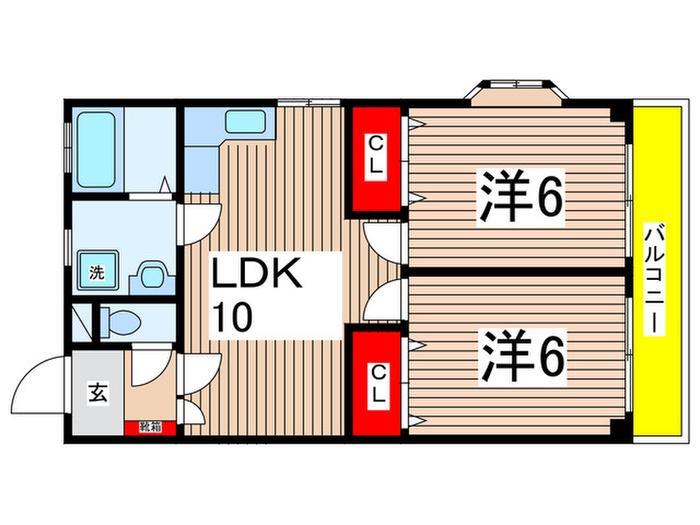 グレイス稲城(2LDK/4階)の間取り写真