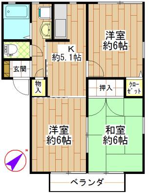 ラスティング・ピース(3K/1階)の間取り写真