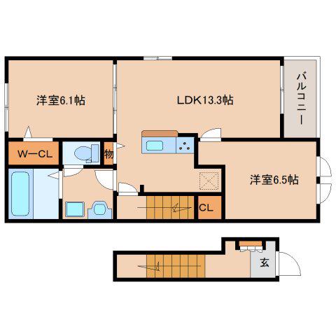 ヴェルデ スリールII(2LDK/2階)の間取り写真