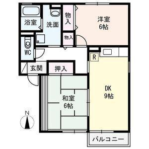 シャルムフルーレB(2DK/2階)の間取り写真