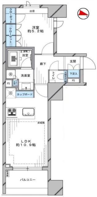 GREEN PARK日本橋堀留町(1LDK/5階)の間取り写真