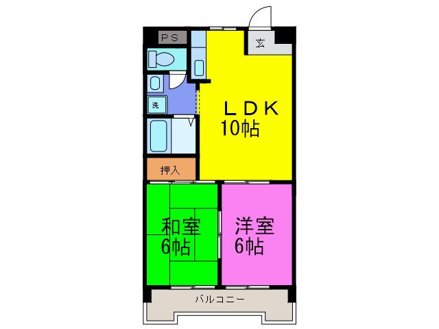 シャトー福(2LDK/3階)の間取り写真