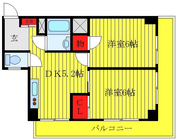 神部コーポ(2DK/6階)の間取り写真