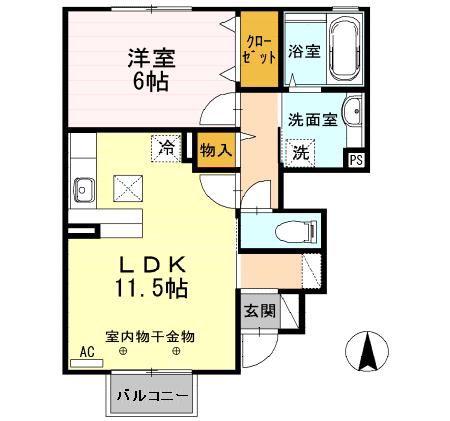 クロワールA棟(1LDK/1階)の間取り写真
