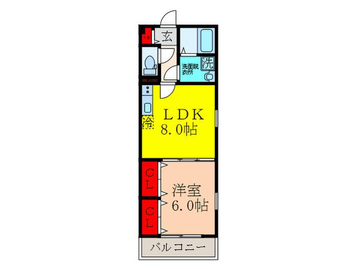 ラ・フェスタ豊津(1LDK/1階)の間取り写真