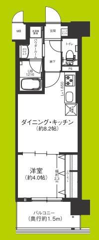 エグゼ難波ザ・ゲート(1LDK/2階)の間取り写真