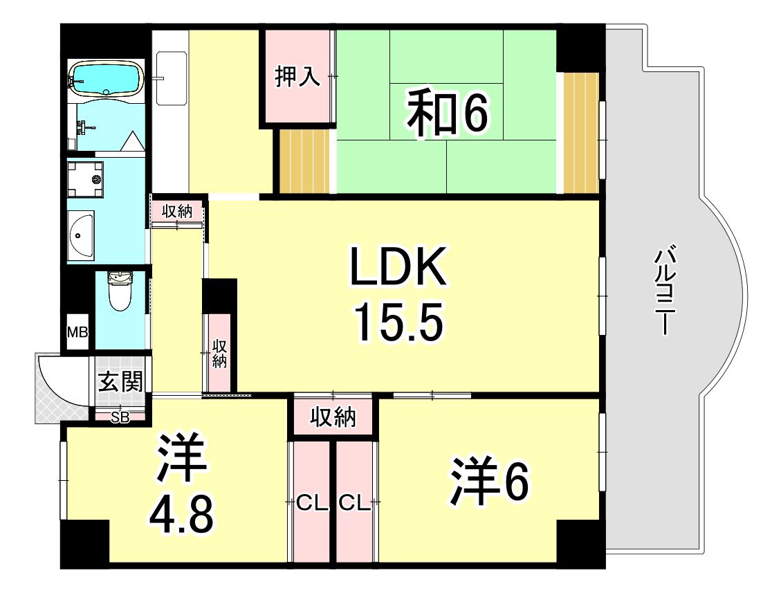 ハイツレインボー塩屋(3LDK/2階)の間取り写真