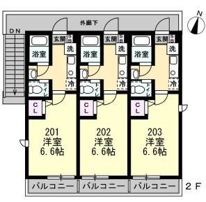 アパート 横浜市港北区篠原北1丁目(1K/2階)の間取り写真