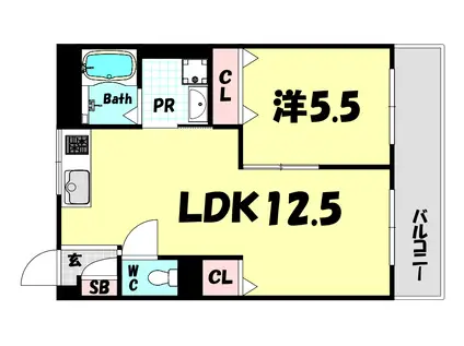 山手グリーンハイム(1LDK/3階)の間取り写真