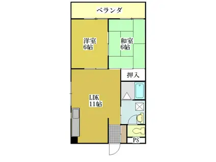 渡辺コーポII(2LDK/2階)の間取り写真