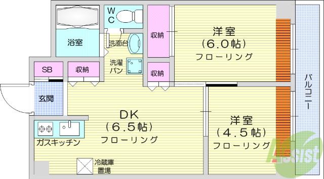 亀兵ビル(2DK/6階)の間取り写真