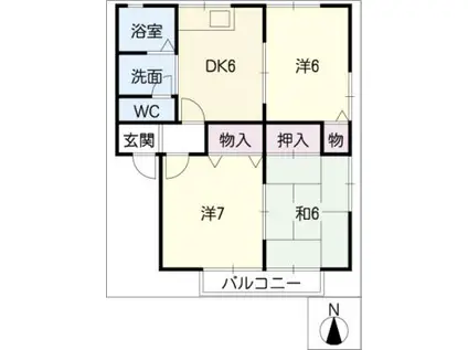 ハイカムール二本松(3DK/2階)の間取り写真