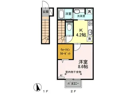 ＪＲ大糸線 松本駅 バス乗車時間：13分 最寄りバス停で下車 徒歩12分 2階建 築10年(1K/2階)の間取り写真