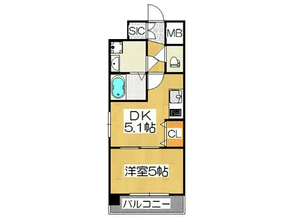 エステムコート京都西大路(1DK/4階)の間取り写真
