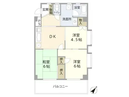 東海マンション(2DK/4階)の間取り写真
